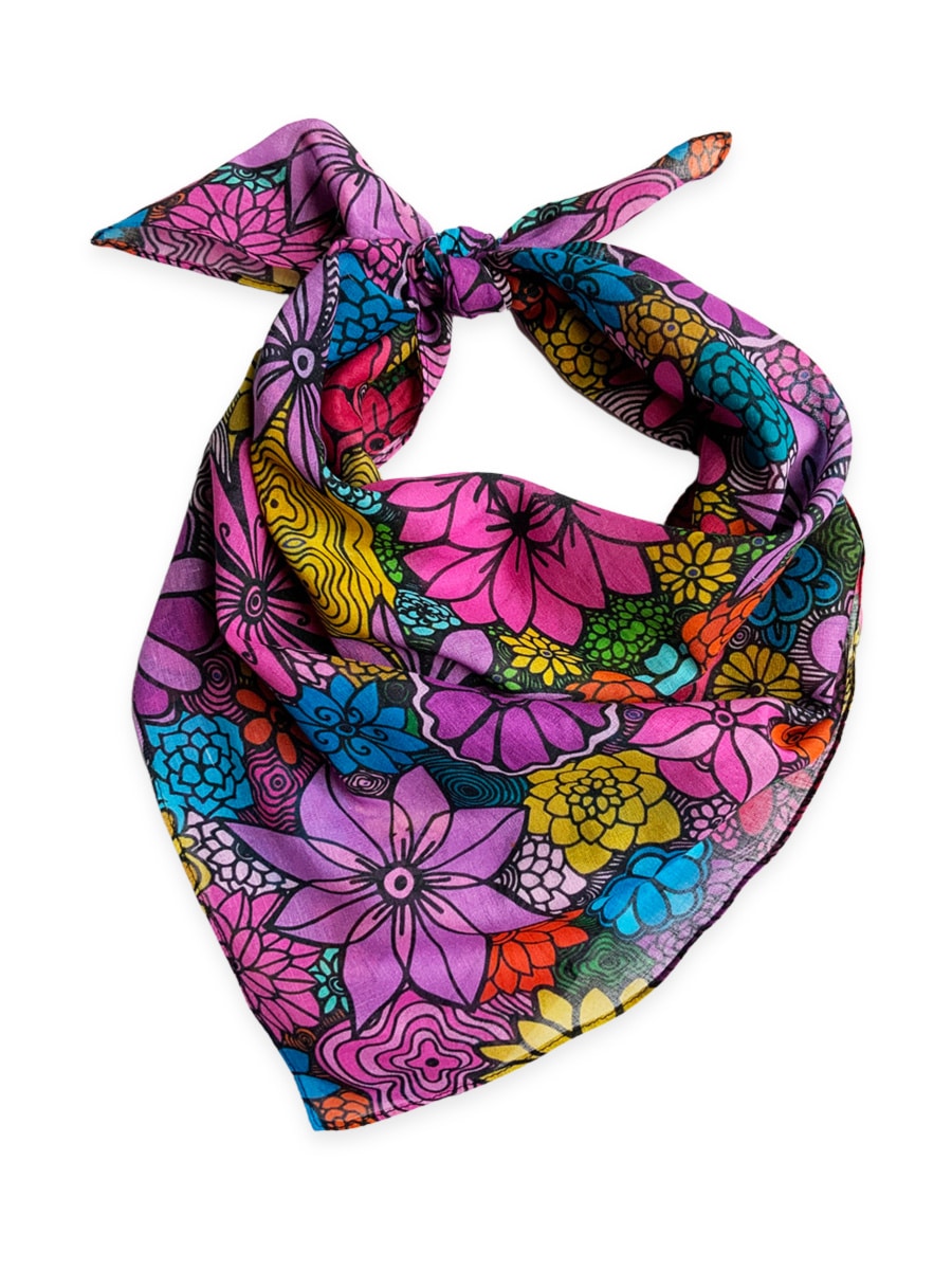 flowers blooming square bandana - red and violet