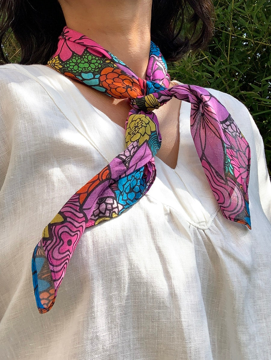 flowers blooming square bandana - red and violet