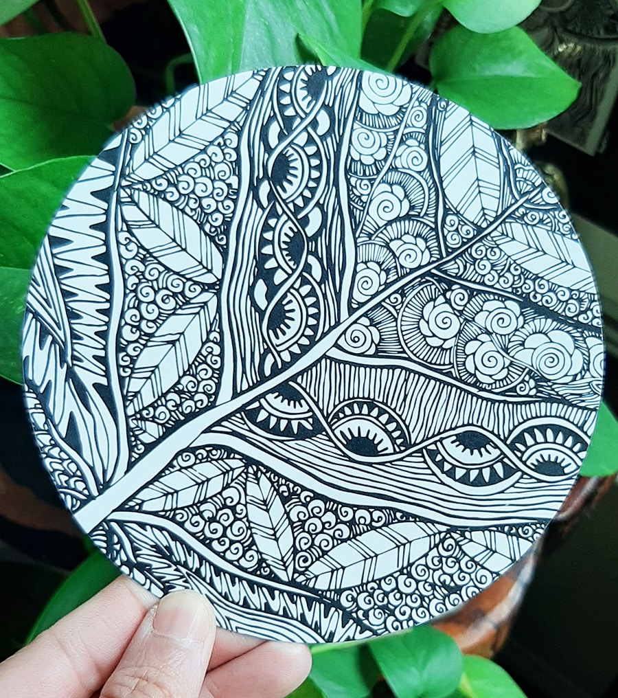 Flowers and Leaves circle doodle card