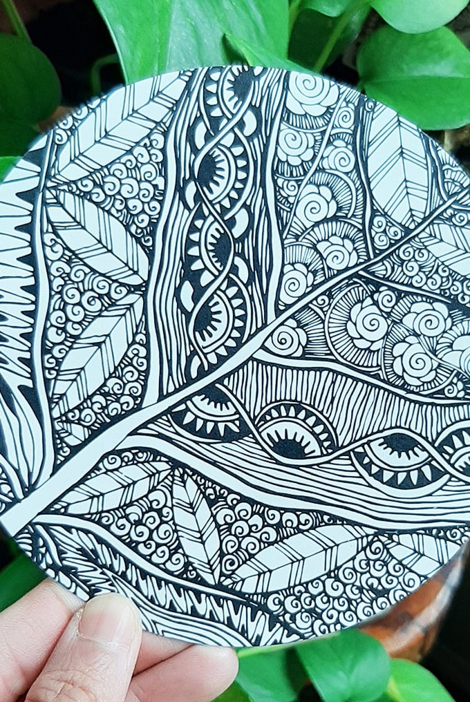 Flowers and Leaves circle doodle card