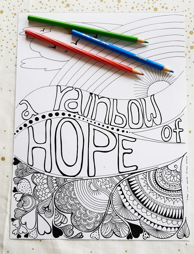 Rainbow of Hope Coloring page with pencils