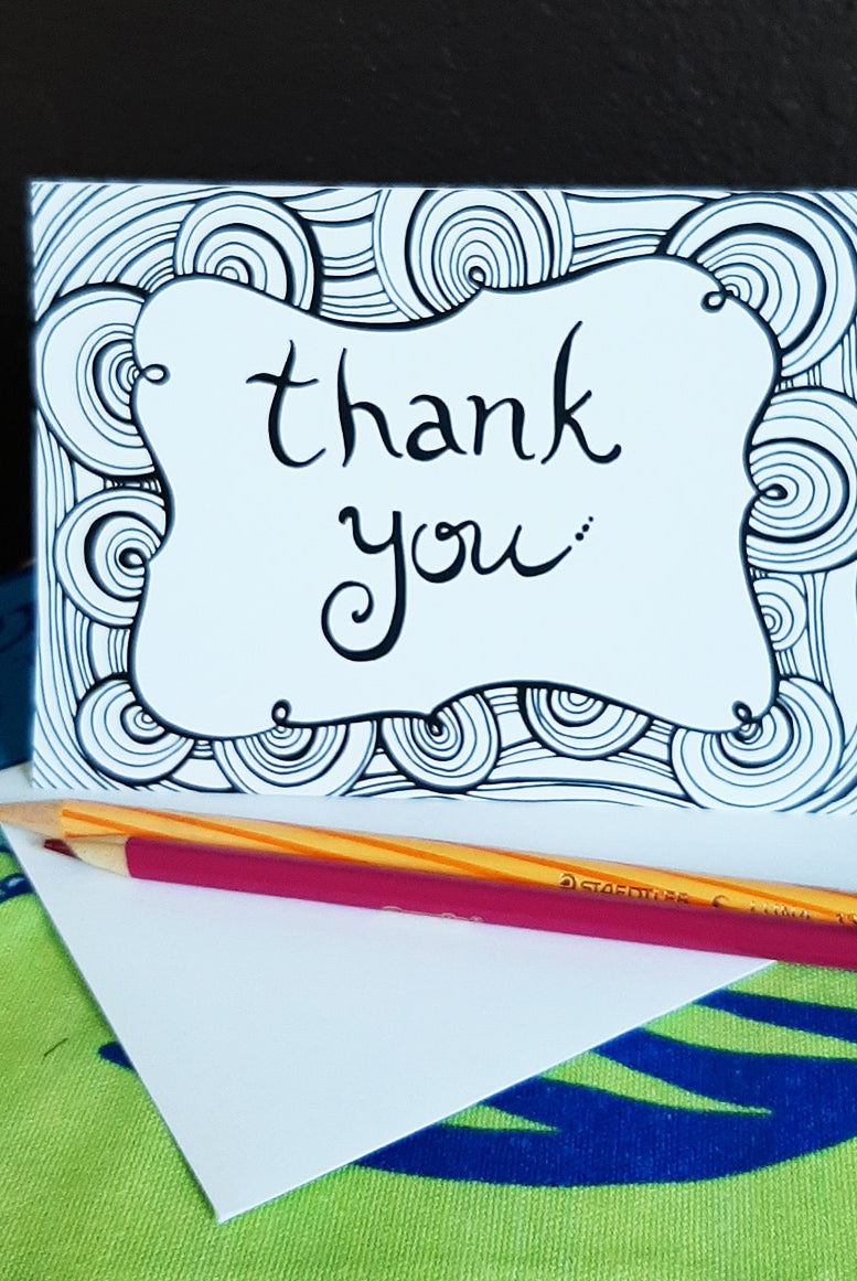 Thank you card with spirals and curve lines