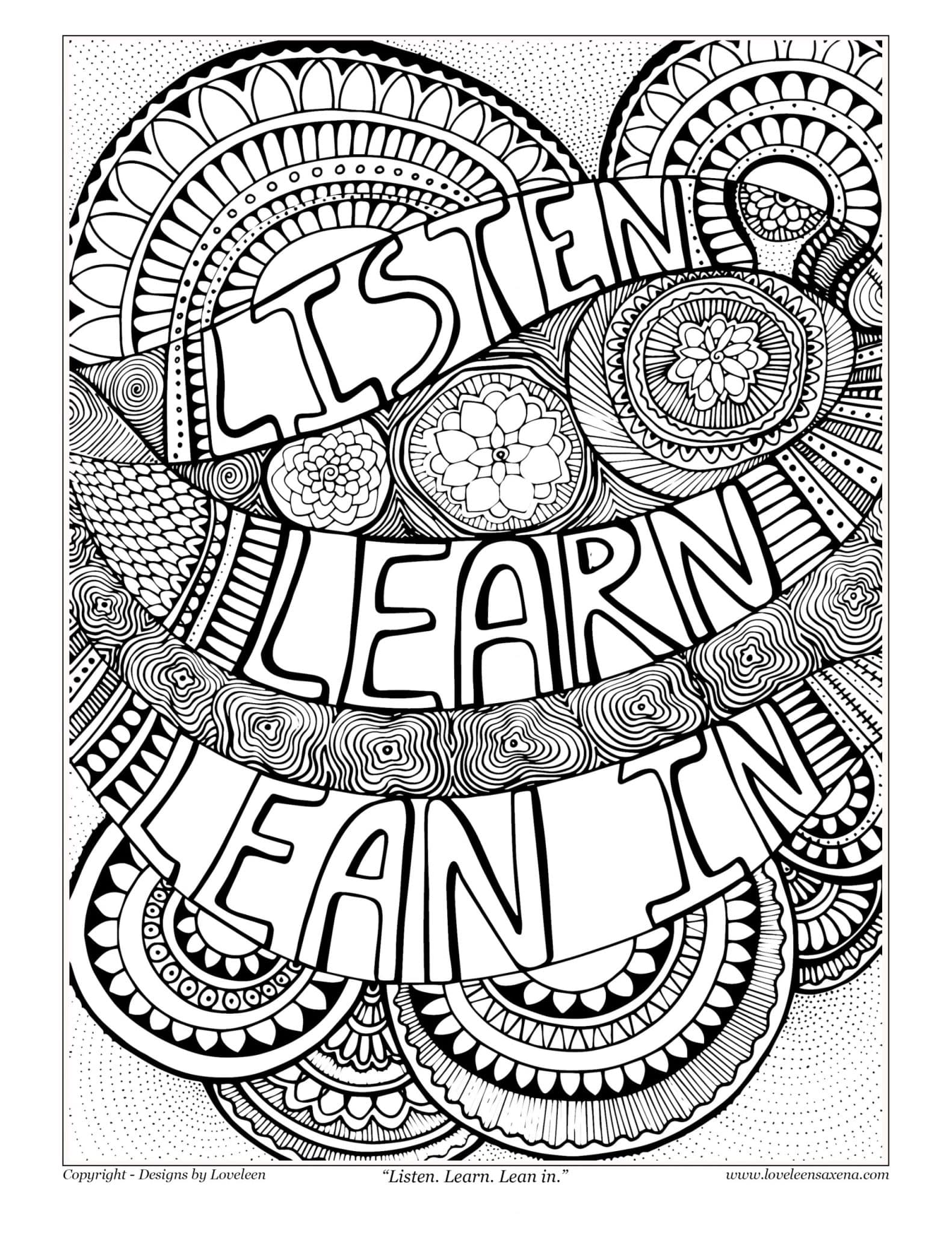 Listen Learn Lean In coloring page