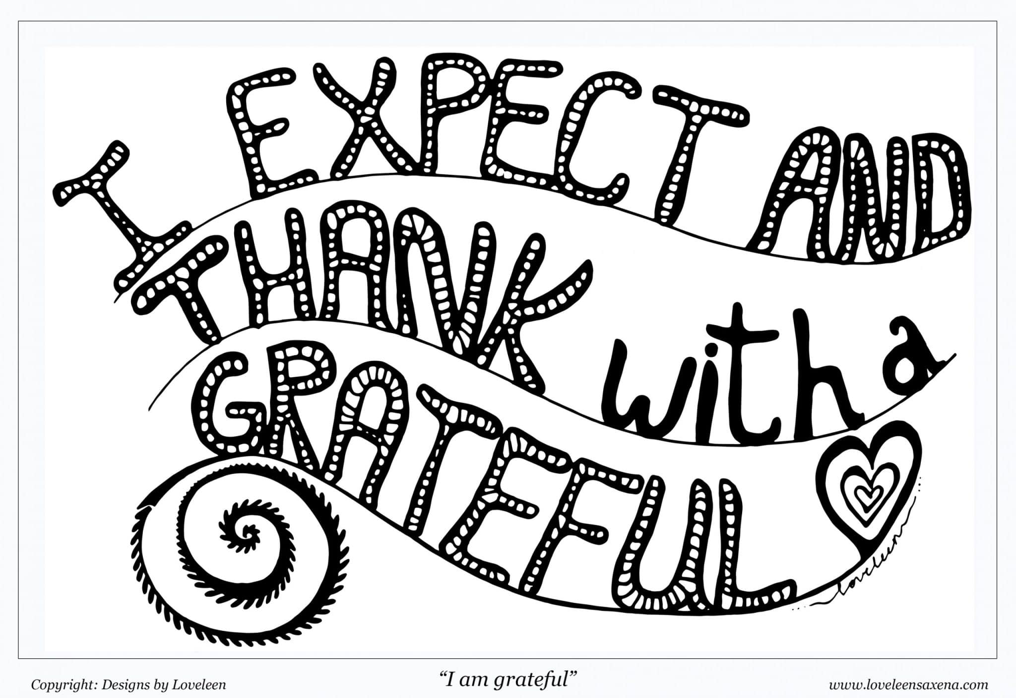 I am grateful coloring page