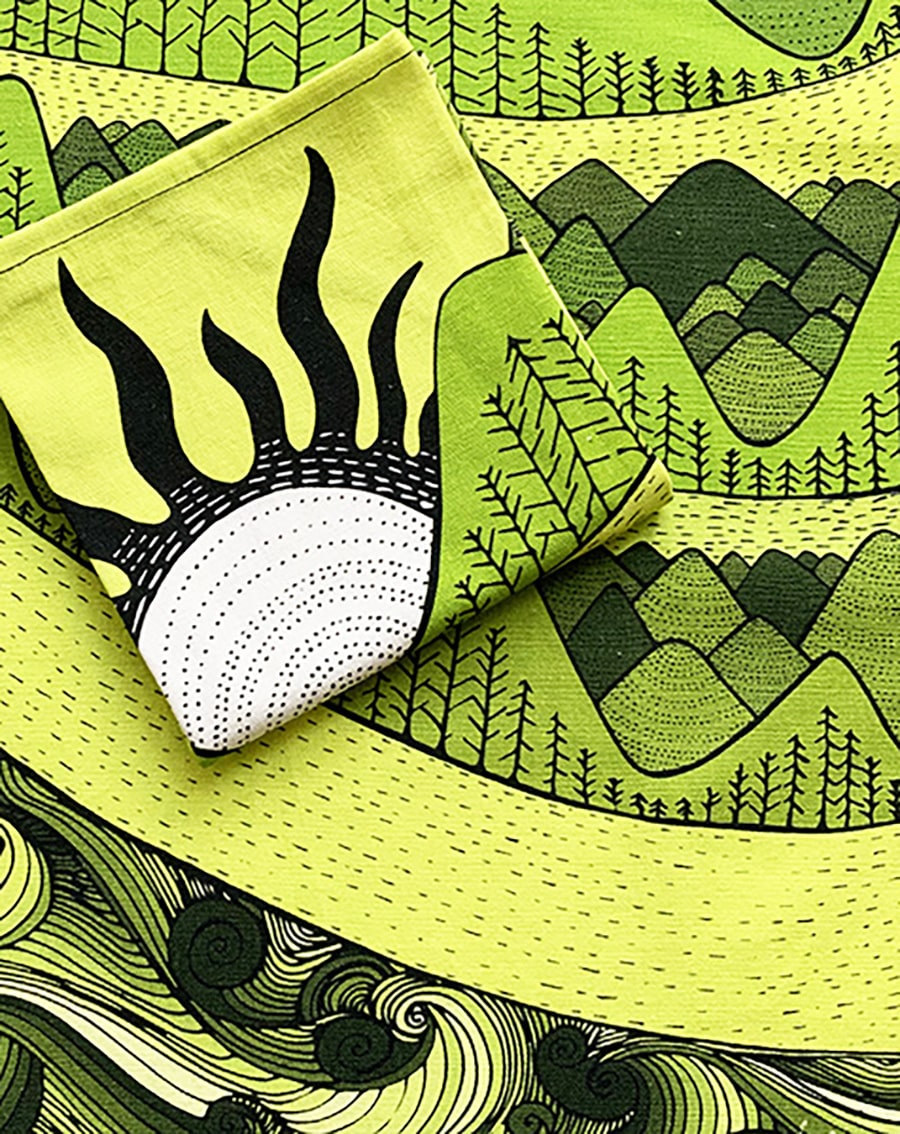 I love nature - sun and mountain tea towel-plain