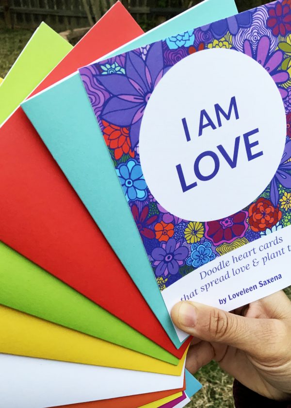 I am Love blooming doodle heart cards