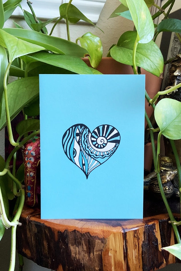 Spread the love doodle  heart card with sky blue background