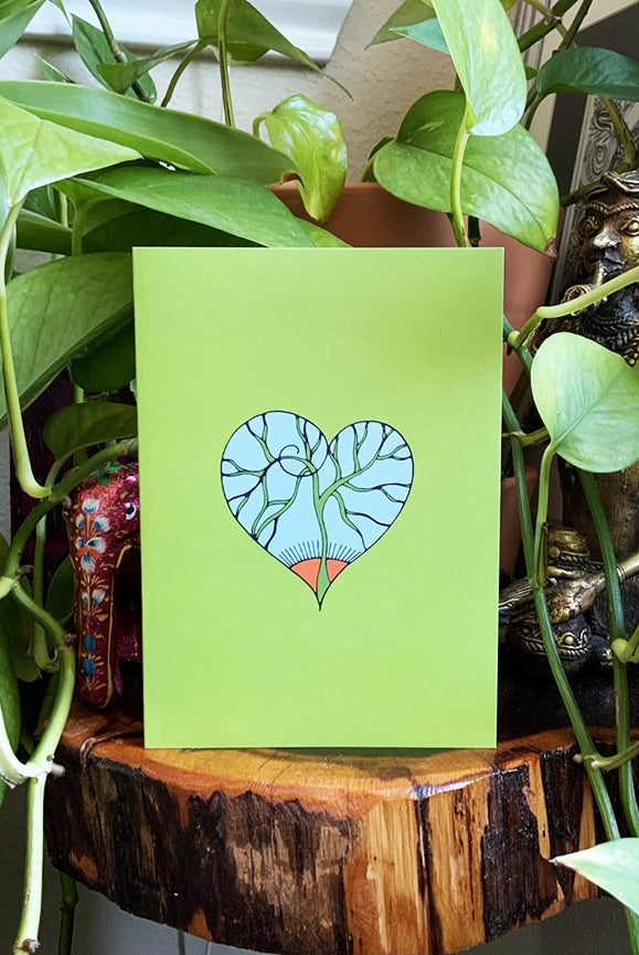 Spread the love doodle  heart card with mint green background