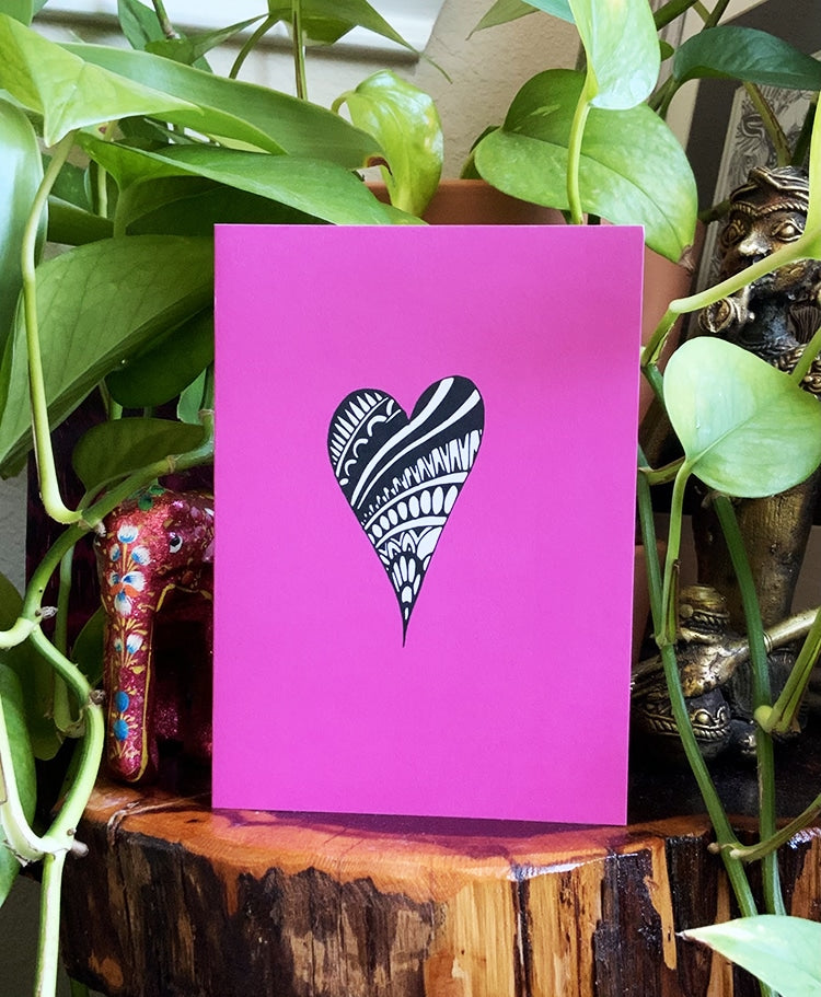 Spread the love doodle  heart card with magenta background