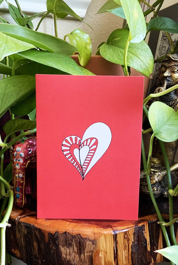 Spread the love doodle red heart card