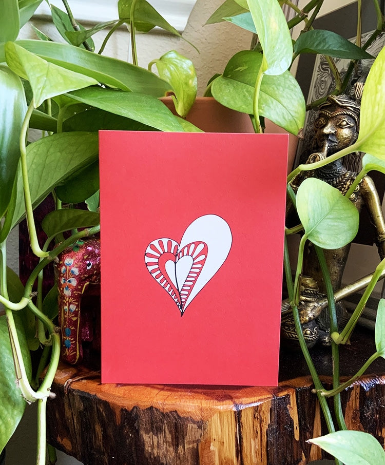 Spread the love doodle red heart card