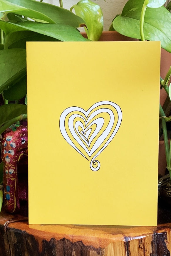 Doodle heart card with yellow background