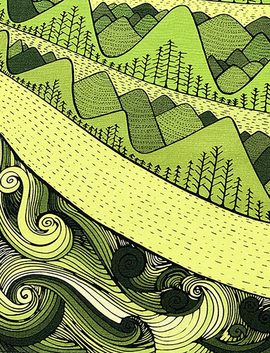 I love nature - sun and mountain tea towel-plain