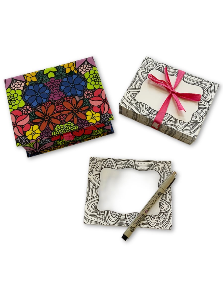 note-card-box-bloom-blue-green-yellow-flowers