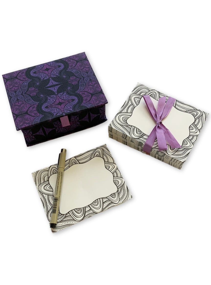 note-card-box-purple-black-mystic-pattern