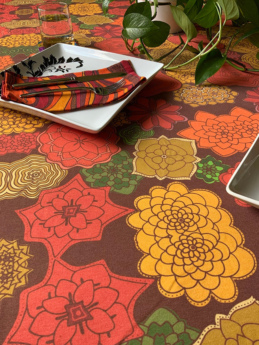 red-orange-flowers-table-cloth