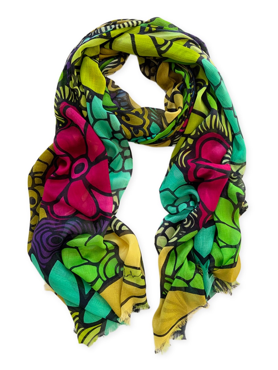 Scarves-bloom-flowers-green-yellow-pink