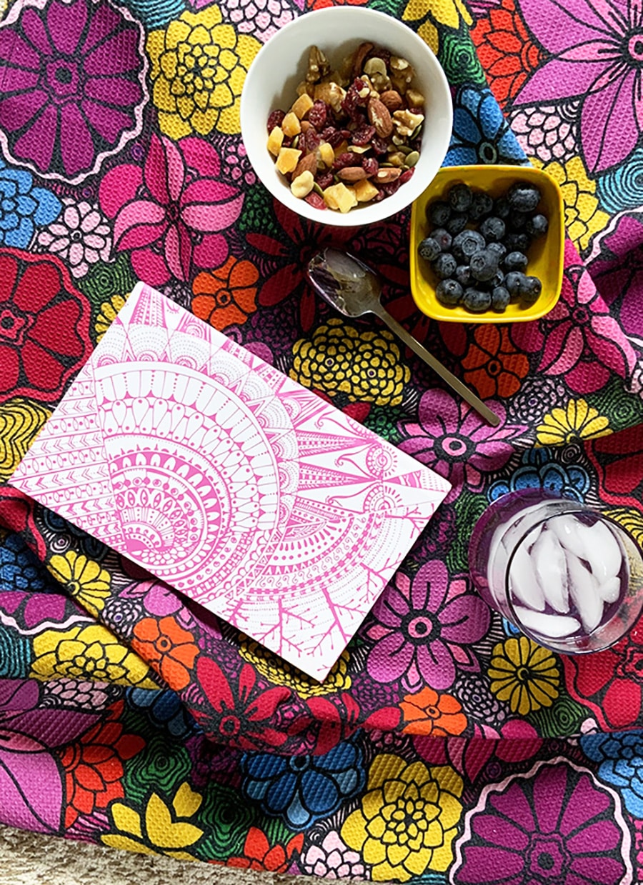 I'm blooming - colorful flower tea towels waffle