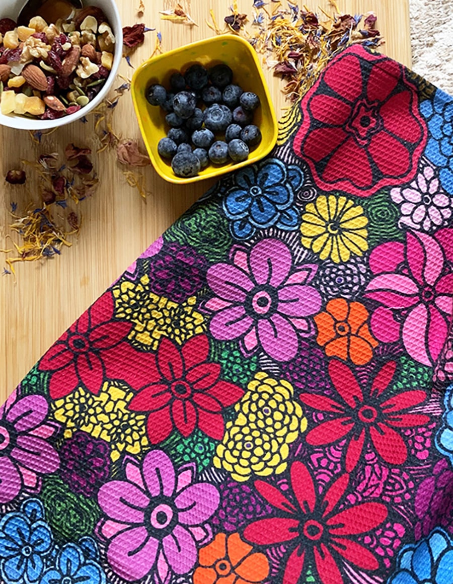 I'm blooming - colorful flower tea towels waffle