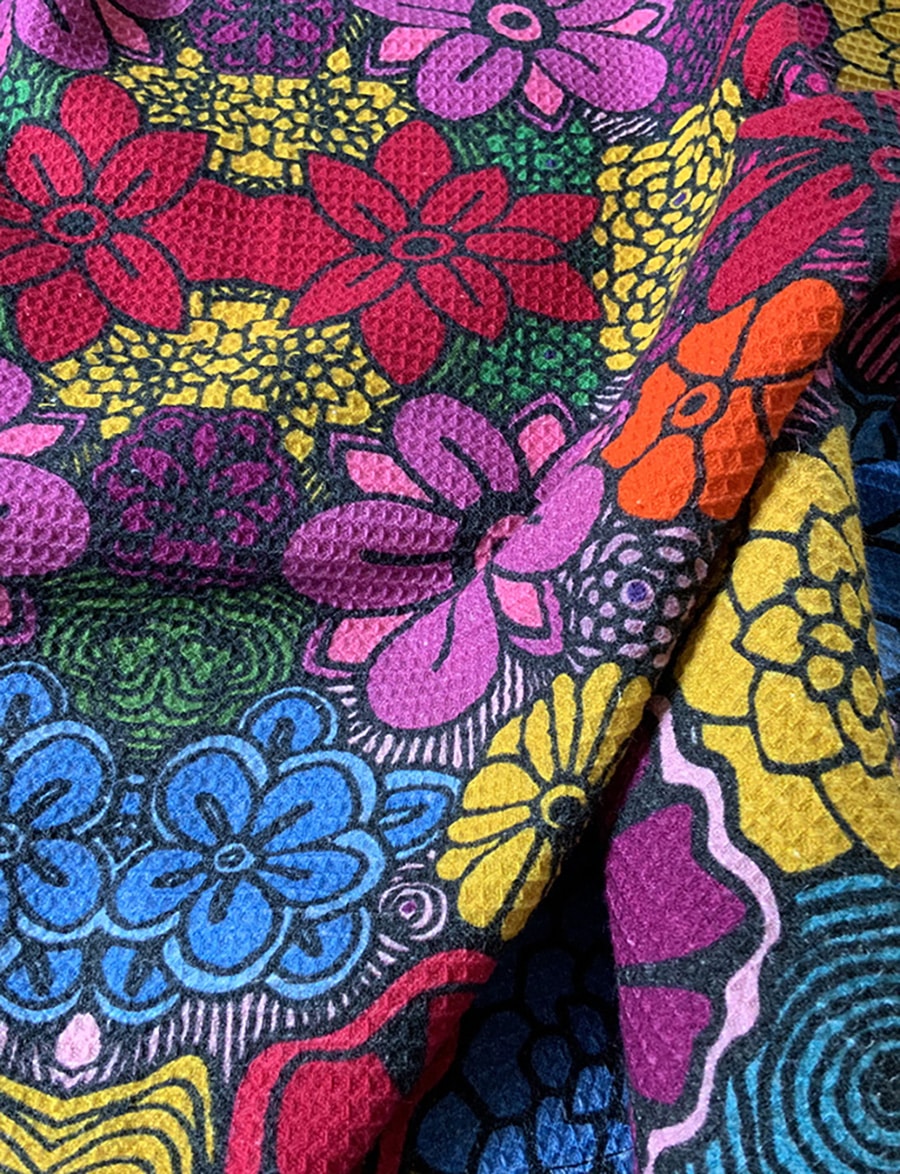 I'm blooming - colorful flower tea towels waffle