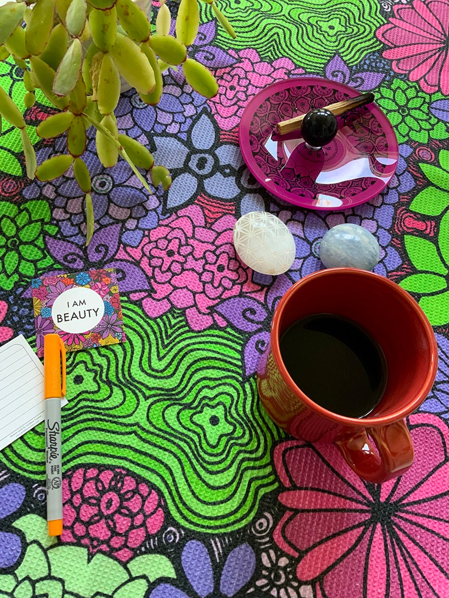 tea-towels-Bloom-boldly-blue-green-pink-waffle