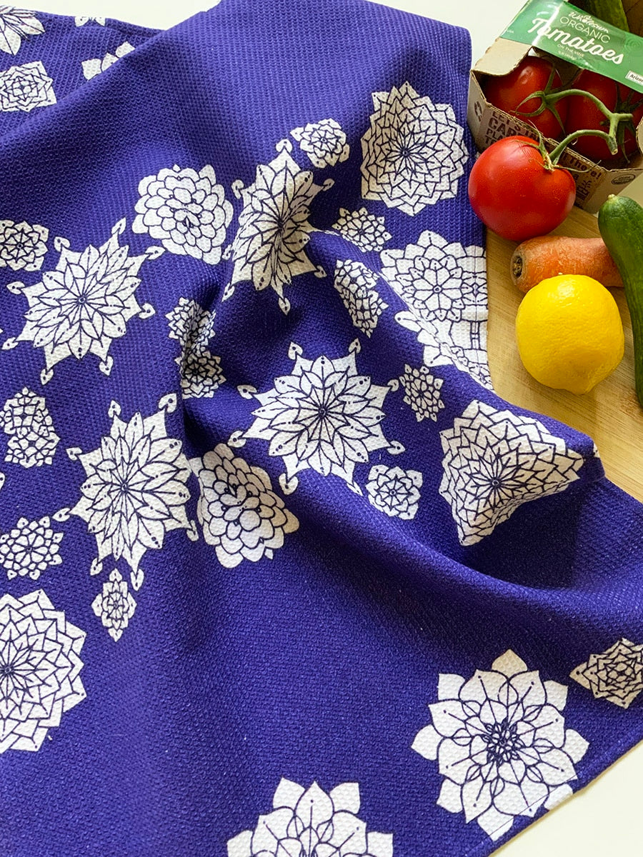 Tea-towel-flower-blue-waffle