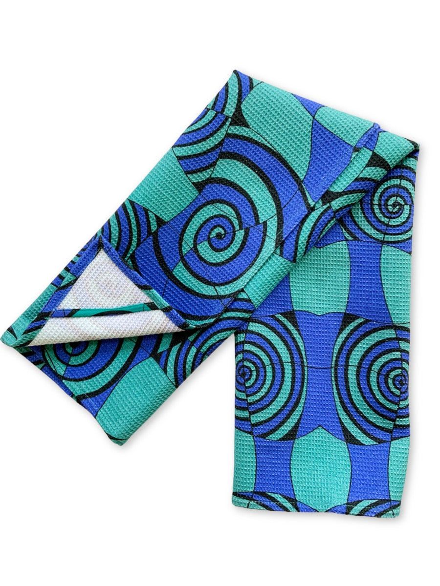 Tea towels-spirals-bluegreen-waffle